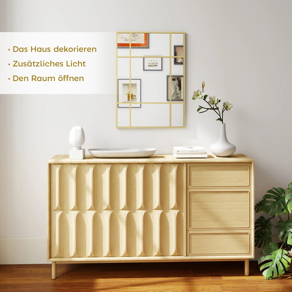 HOMCOM Lustro ścienne, dekoracyjne lustro z metalową ramą, złote paski, wielowarstwowe szkło, 50B x 2T x 70H cm | Aosom PL