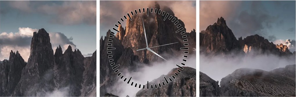 Obraz - Włoskie Dolomity ukryte we mgle (z zegarem) (90x30 cm)