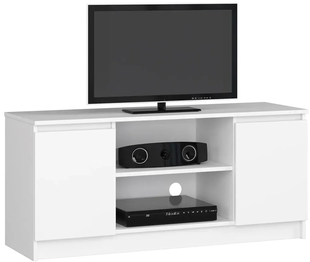Biała szafka pod telewizor z drzwiczkami - Galapi 5X 140 cm