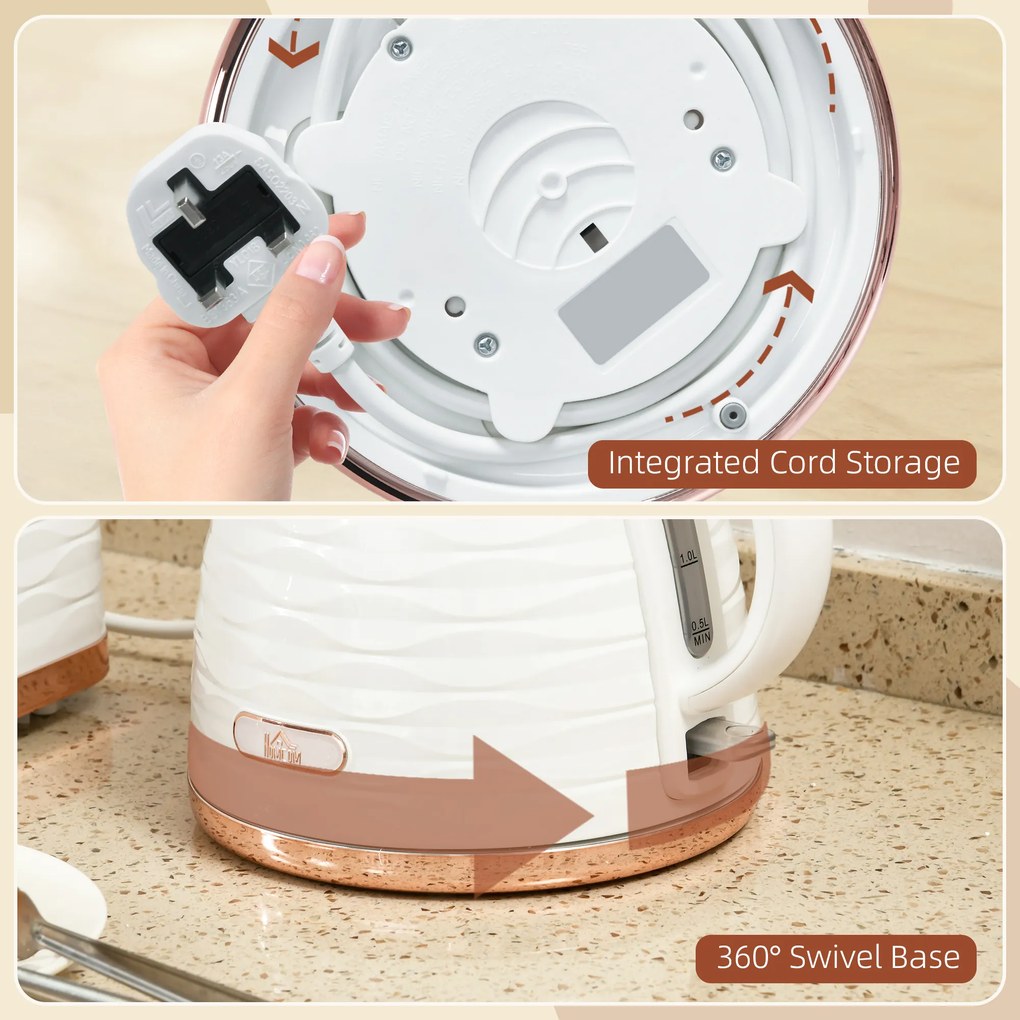 HOMCOM Czajnik elektryczny, 1,7L, 2,2kW, szybkie gotowanie z wyjmowanym zmywalnym filtrem antykamiennym | Aosom PL