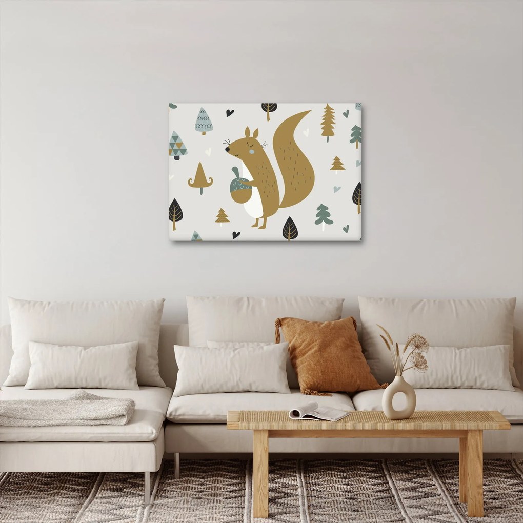 Obraz - Wiewiórka z orzechem (70x50 cm)