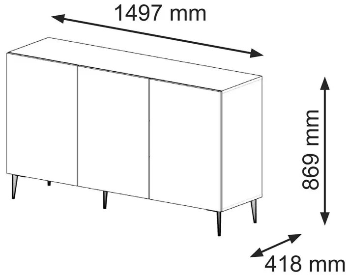 Biało-czarna komoda z lamelami 150 cm - Melis 6X
