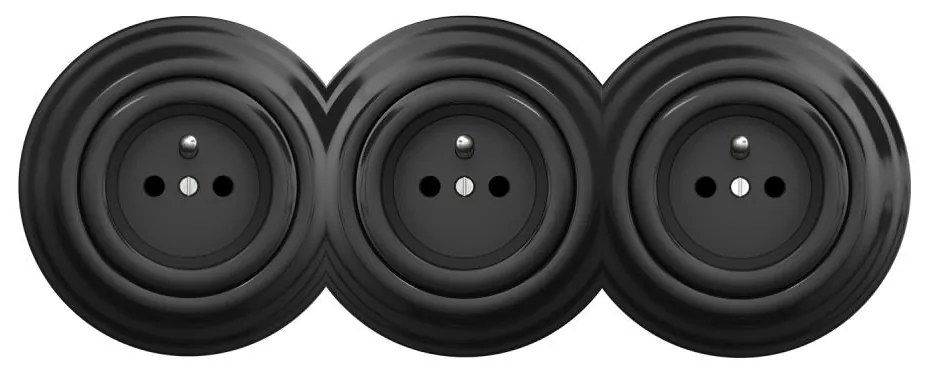 Kliklap - Potrójne retro gniazdko domowe z ramką 230V czarne