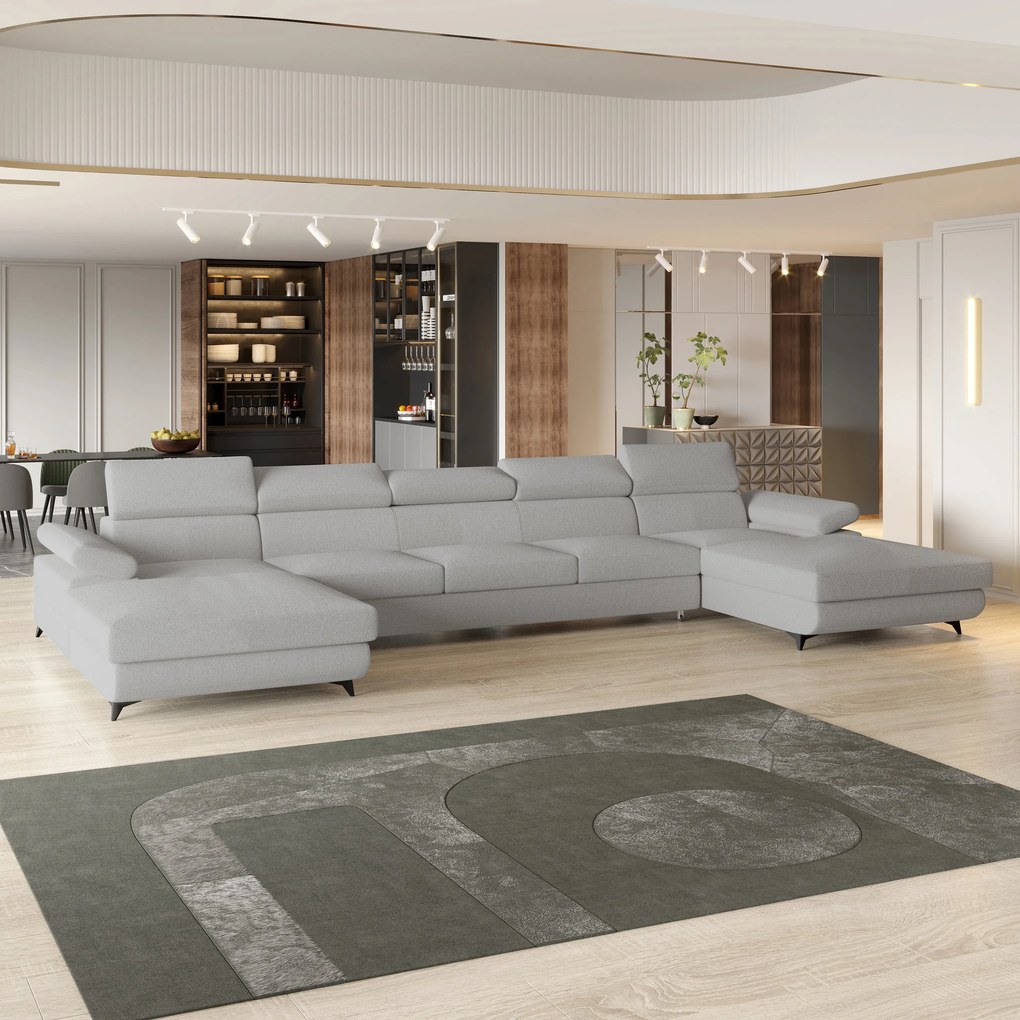Masseno Narożnik VIVENTE z funkcją spania i pojemnikiem na pościel - Jasnoszary - QUELLE 83