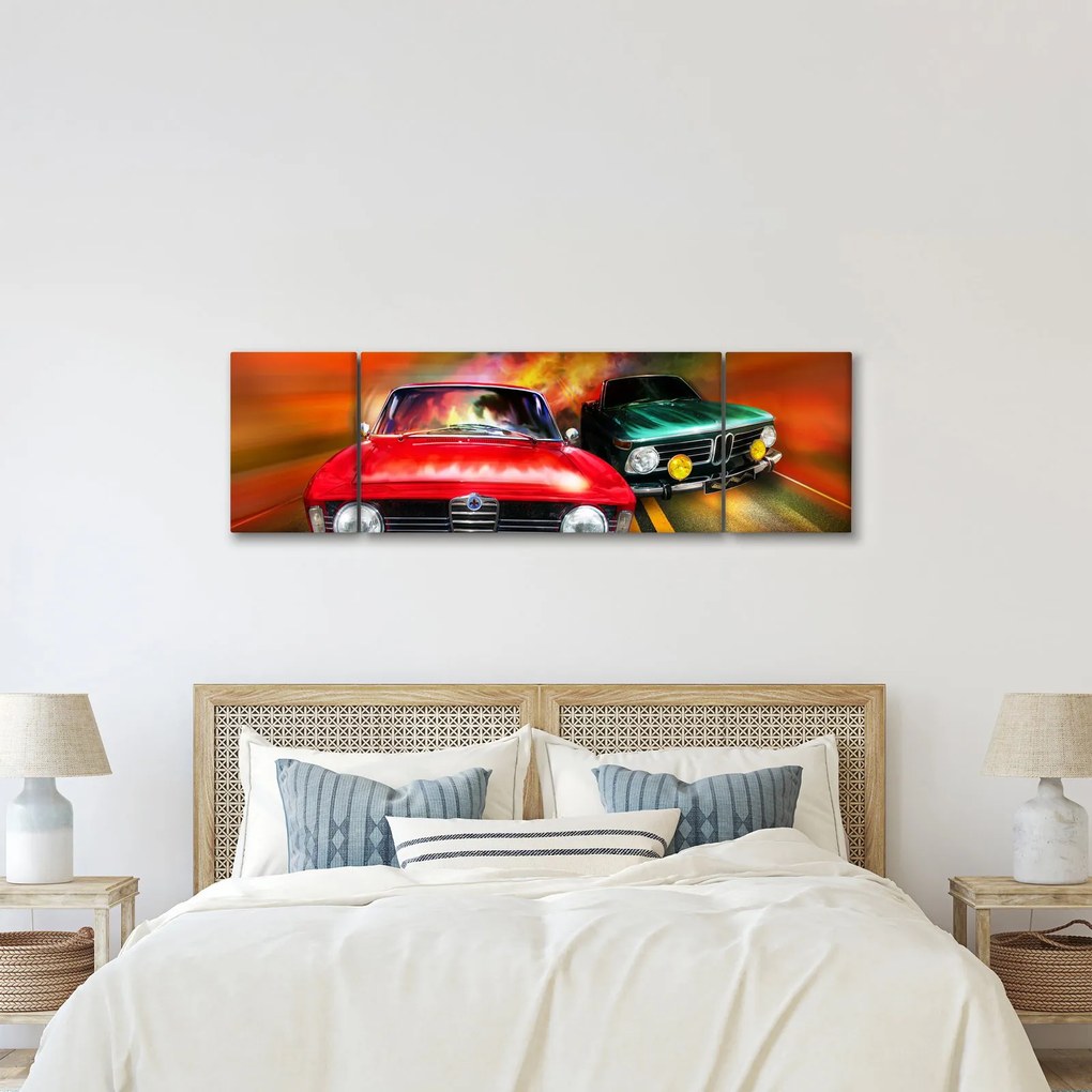 Obraz - Retro samochody wyścigowe (170x50 cm)