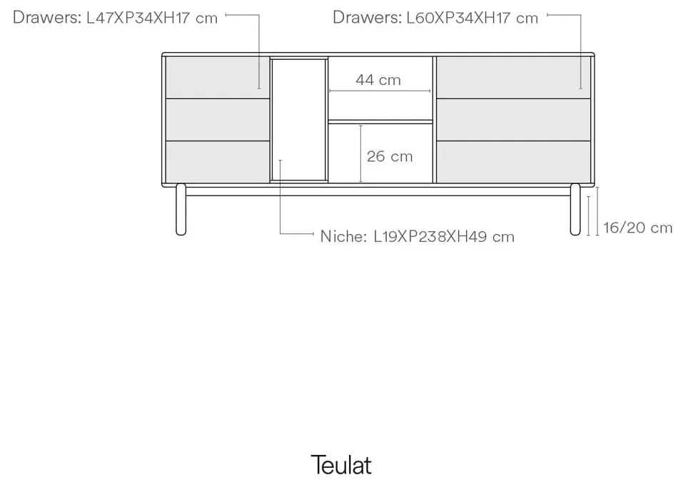 Ciemnoszara wysoka komoda 180x76 cm Corvo – Teulat
