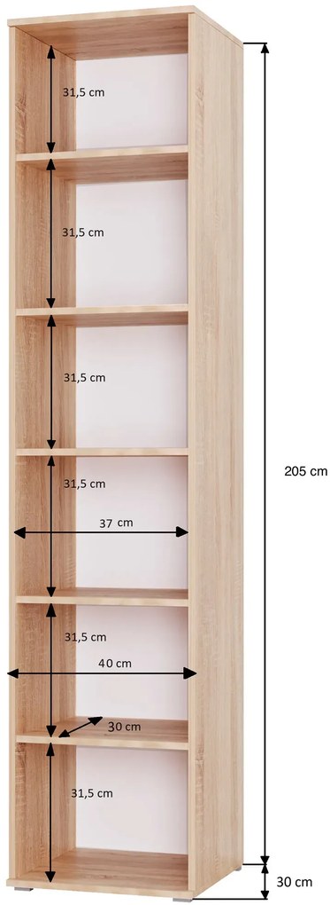 Wąski regał do przechowywania 40 cm dąb craft złoty E4-M76