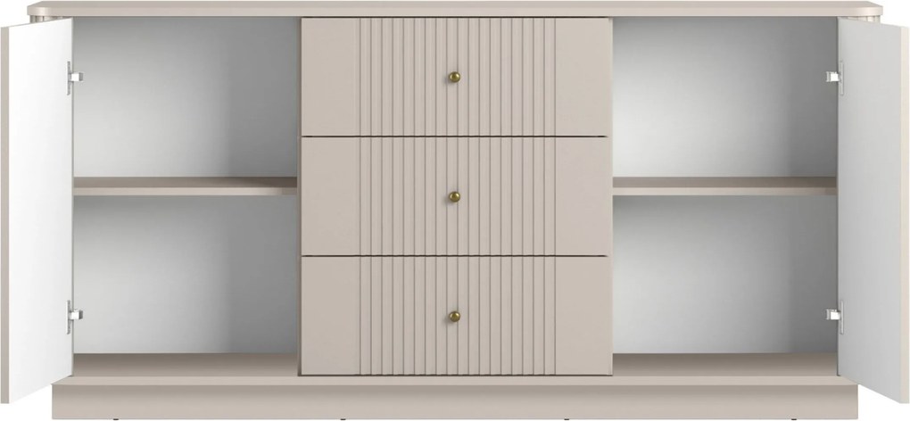 Komoda Vesper 160 cm z szufladami na cokole - kaszmir / złote uchwyty