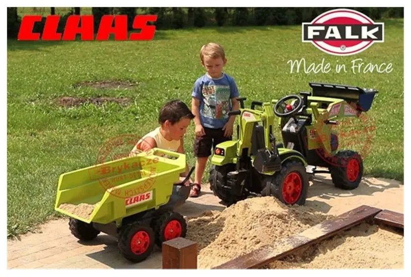 Falk ogromny traktor claas axos z przyczepą, łyżką i spychaczem