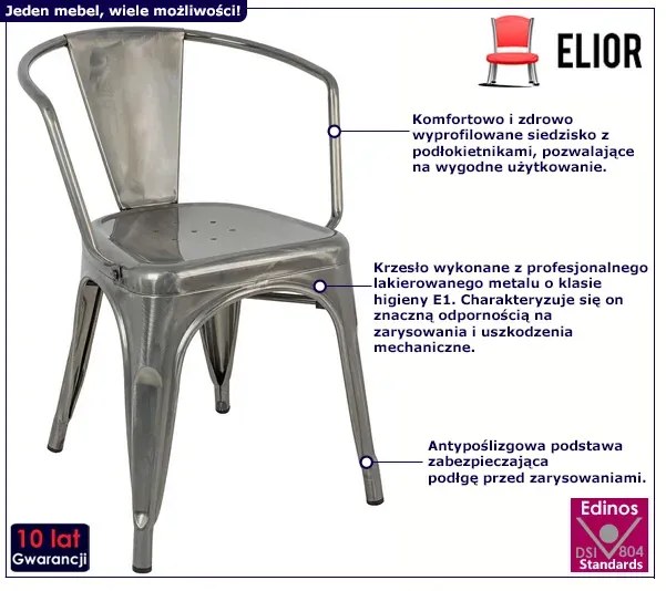 Nowoczesne krzesło z podłokietnikami srebrne F7-W40