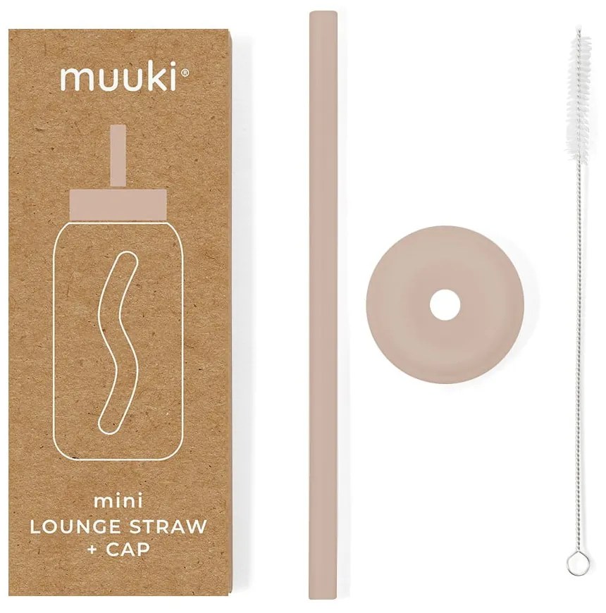 Silikonowa słomka z wieczkiem i szczoteczką w komplecie Desert Rose – Muuki