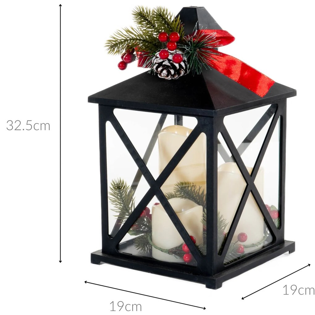 Lampion z trzema świecami i gałązkami, LED