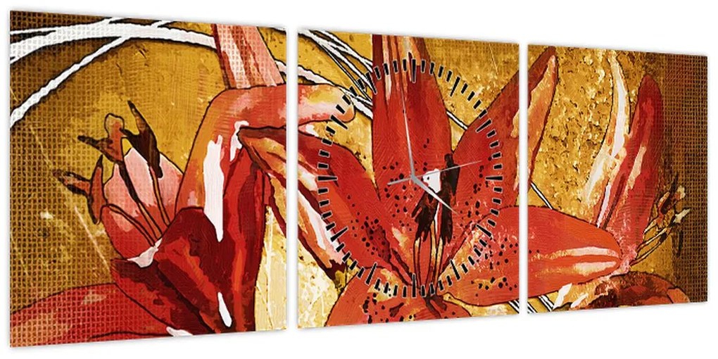 Obraz kwiatów lilii (z zegarem) (90x30 cm)
