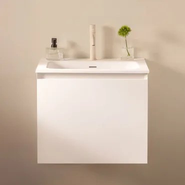 Zestaw Wiszących Mebli Łazienkowych Zintegrowany Z Umywalką Macrae Biała & Bezlusterkowiec & Kremowa Tapioca - Sklum