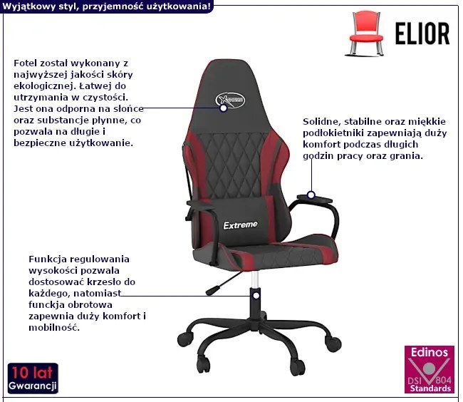 Czarno-bordowy fotel gamingowy D1-B60