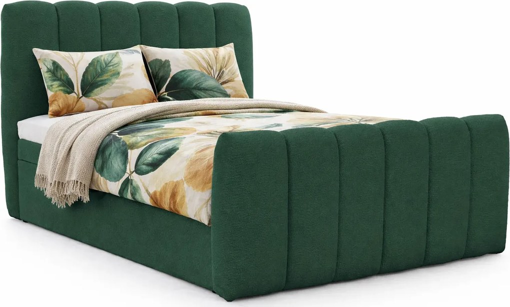 Ciemnozielone łóżko kontynentalne tapicerowane boucle K0-K99