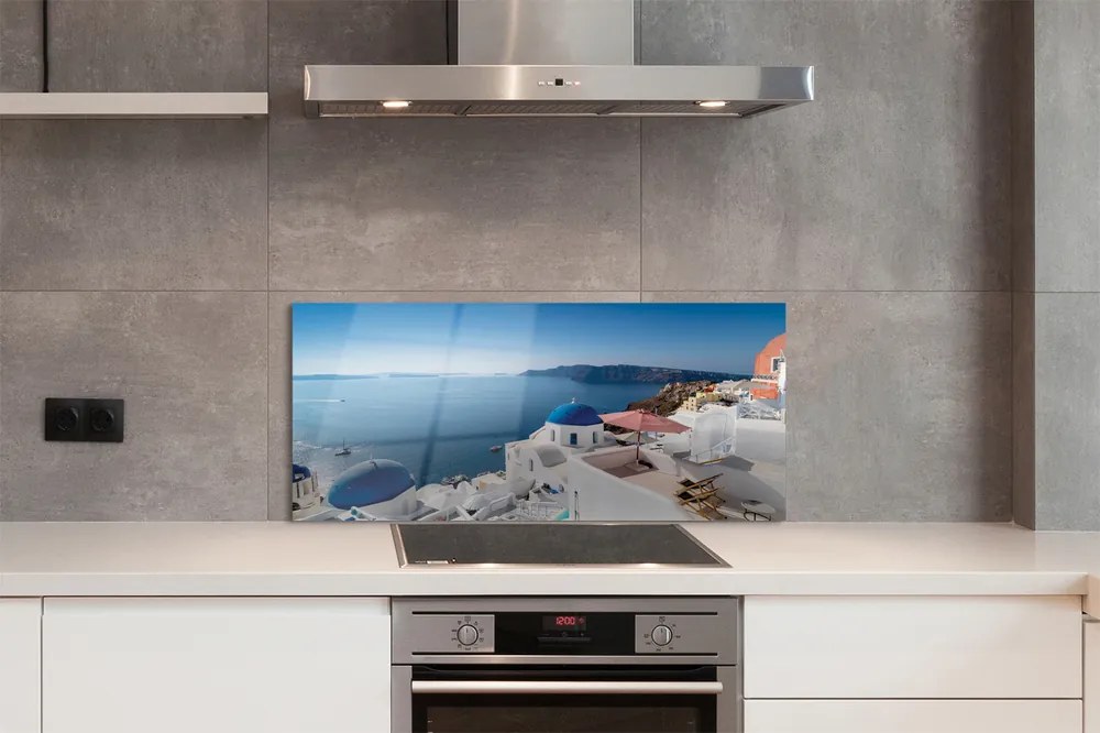 Panel Szklany Greckie Budynki nad Zatoką