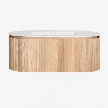 Zestaw Wiszących Mebli Łazienkowych Zintegrowany Z Umywalką Carsone Naturalna & Bez Jednostki Pomocniczej & Bezlusterkowiec & Bez Kranu - Sklum