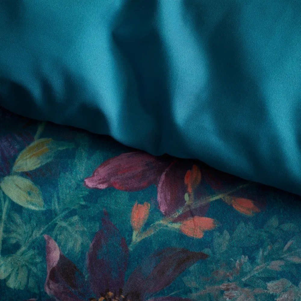 Zielononiebieska aksamitna pościel dwuosobowa 230x220 cm Bridgerton Romantic Floral – Catherine Lansfield