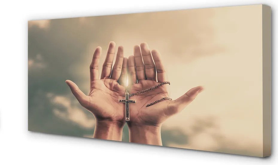 Duży obraz na płótnie Ręce Wzniesione ku Niebu i Krzyżowi