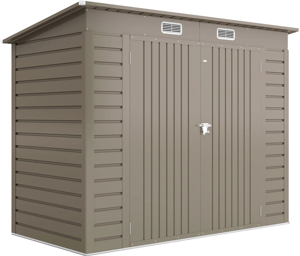 Outsunny Metalowy domek ogrodowy, domek na narzędzia, podwójne drzwi, 249 x 121 x 166/183cm, jasnoszary | Aosom PL