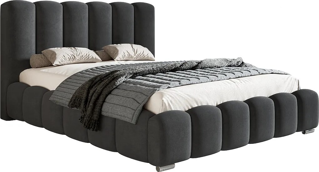 Łóżko dwuosobowe 200x200 cm Pearl - gruba pianka, nowoczesny styl, łóżko z pojemnikiem i metalowym stelażem - ciemny szary (Amor Velvet 4321)