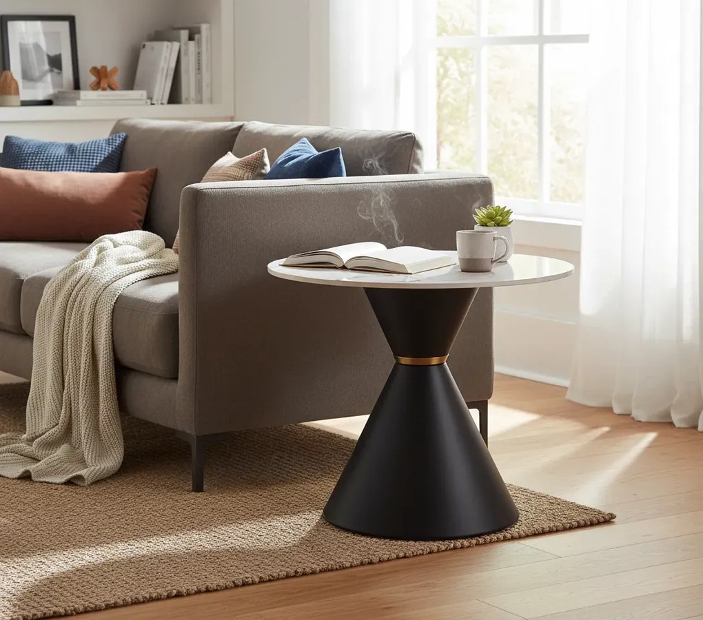 Ława kawowa w stylu glamour biały marmur + czarny - Nito 3X