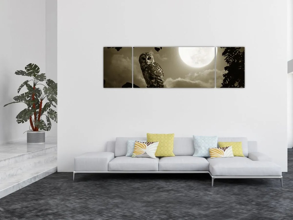 Obraz - Nocna sowa, złoty (170x50 cm)
