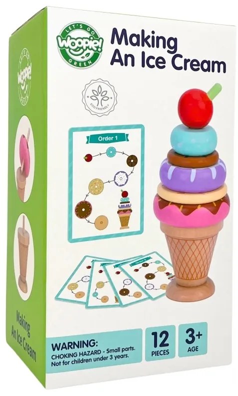 Woopie green drewniane lody układanka montessori cukiernia 12 el. fsc