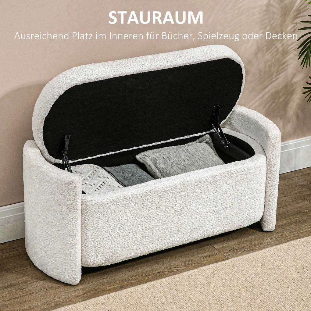 HOMCOM Ławka tapicerowana z miejscem do przechowywania kremowobiała elegancka 105x44x45 cm | Aosom PL