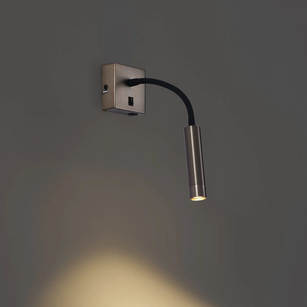 Zestaw 2 nowoczesnych grafitowych lamp ściennych z USB-C - Gosna