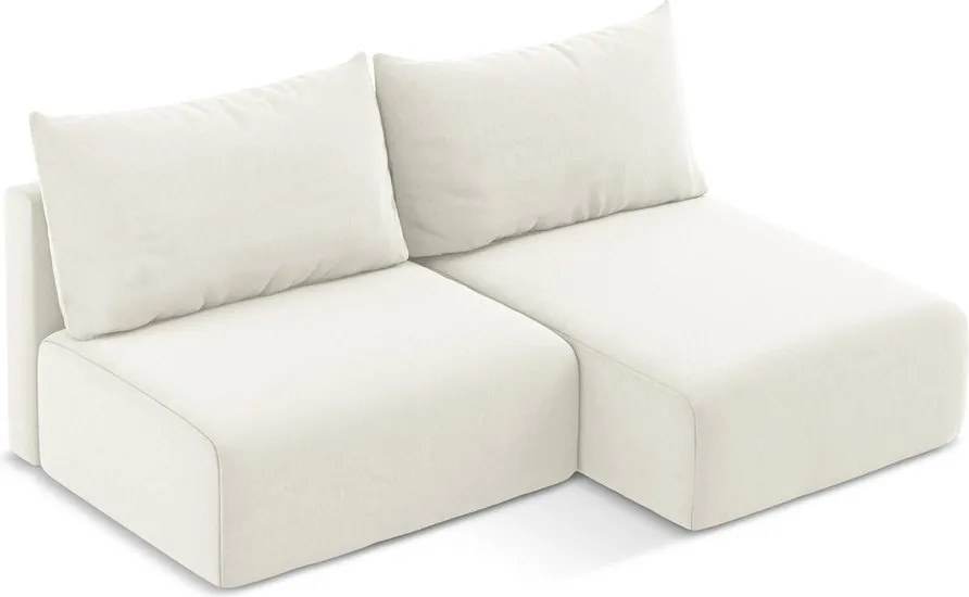 Kremowy aksamitny rozkładany/ze schowkiem narożnik (prawostronny/z szezlongiem) Kalena – Makamii