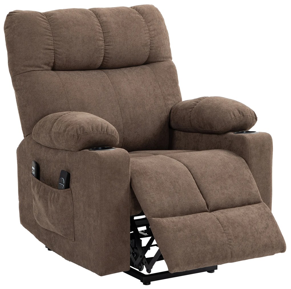HOMCOM Fotel relaksacyjny elektryczny z funkcją podnoszenia brązowy 90x75x100 cm | Aosom PL