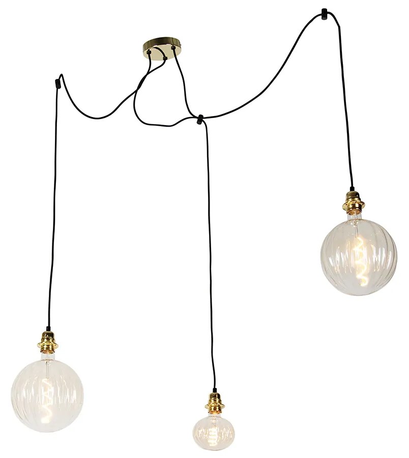 Lampa wisząca złota 3-światłowa w tym LED bursztynowy ściemniany - Cava Luxe Nowoczesny Oswietlenie wewnetrzne