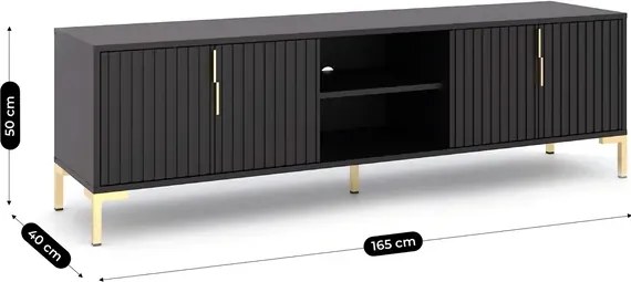 Szafka RTV do Salonu TORELLO 165 cm Czarna Ryflowana Nowoczesna