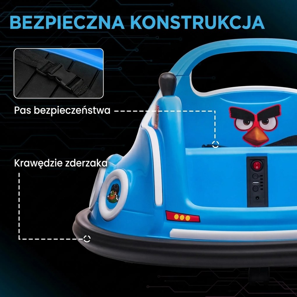 AIYAPLAY Dziecięcy autoscooter, obrót 360°, dla 3-5 lat, z pilotem, muzyką, Niebieski