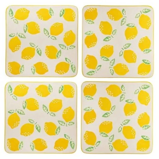 Żółto-białe ceramiczne podkładki zestaw 4 szt. Lemon – Sass & Belle