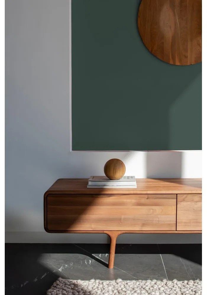 Brązowa szafka pod TV z litego drewna dębowego 220x45x45 cm Fawn – Gazzda