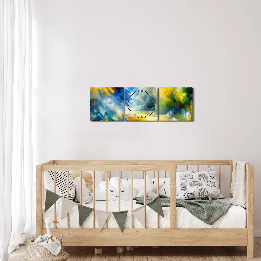 Obraz - Abstrakcyjny słoneczny dzień (z zegarem) (90x30 cm)