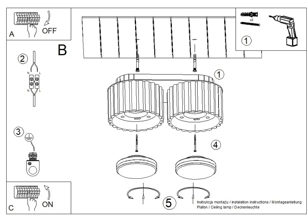 Plafon dwupunktowy AURA 2 brzoskwiniowy GX53 ryflowany SOLLUX  LIGHTING