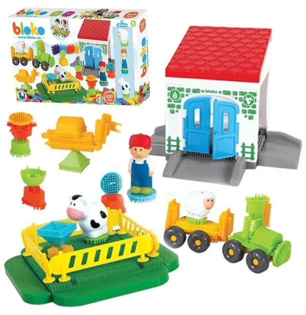Mochtoys klocki jeżyki pin bricks farma w kartonie 100 el. + 3 figurki