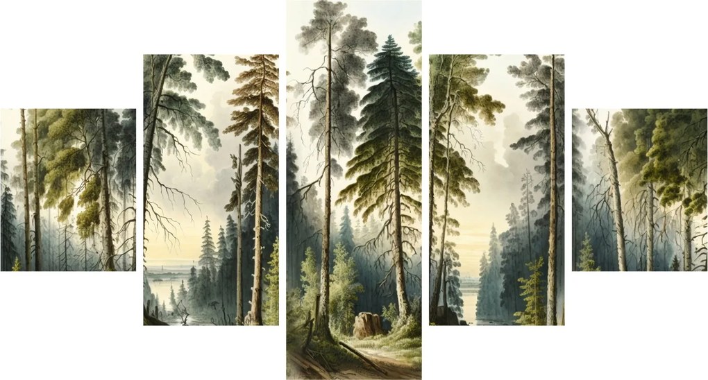 Obraz - Krajobraz lasów w stylu vintage (125x70 cm)