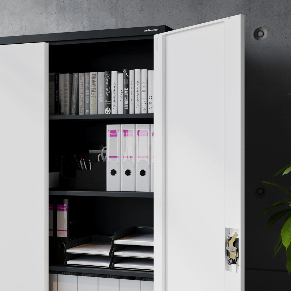 Szafa biurowa metalowa na akta antracytowo-biała JAN II, 1150 x 1850 x 400 mm