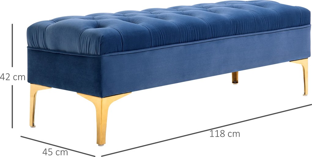 HOMCOM Ławka Ławeczka do sypialni Ławka do przedpokoju na wysokich nogach sypialnia aksamit niebieski