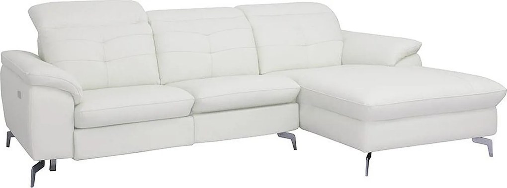 Kanapa narożna LISMORE z elektryczną funkcją relax z bawolej skóry – Kolor biały– Narożnik prawy