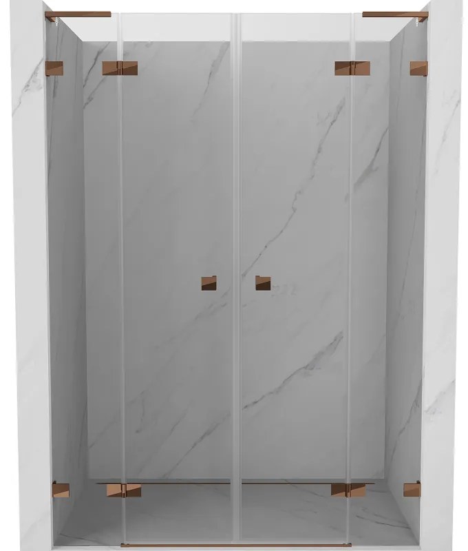 Mexen Lunar L Duo drzwi prysznicowe uchylne 140 cm, transparent, różowe złoto - 834DL-140-000-60-00