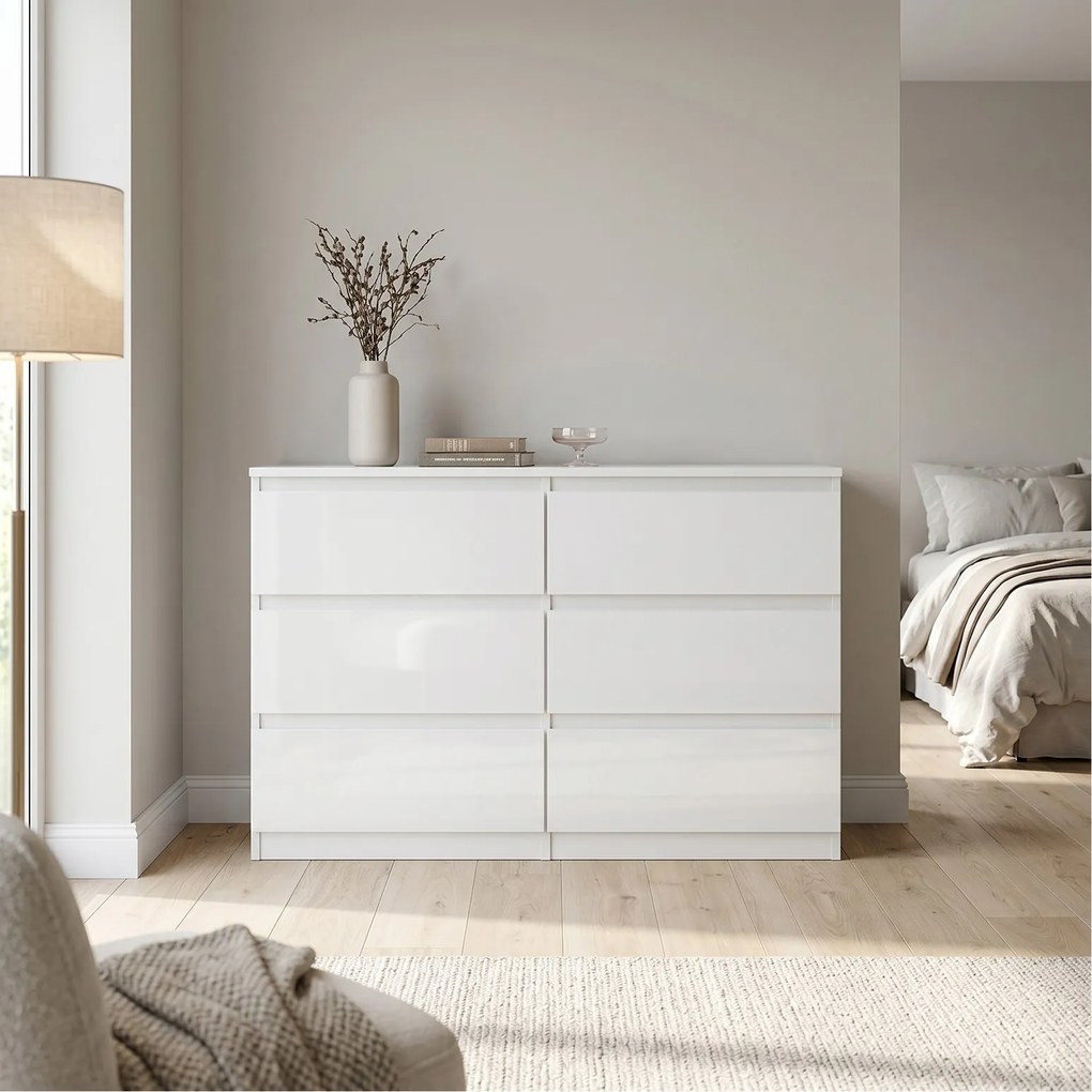 Komoda NUDO 138,5 cm do Salonu Sypialni 6 Szuflad Biały