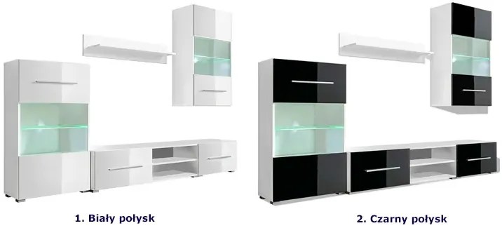 Nowoczesny zestaw mebli do salonu z podświetleniem LED czarny połysk - Falkos