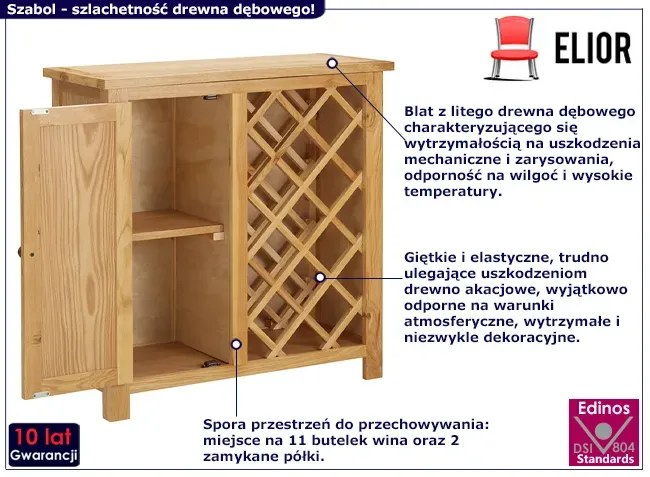 Drewniana szafka z półkami i stojakiem na wino czarna