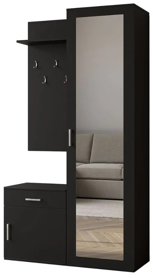 Garderoba POLA do przedpokoju z lustrem i szafką na buty - czarny mat